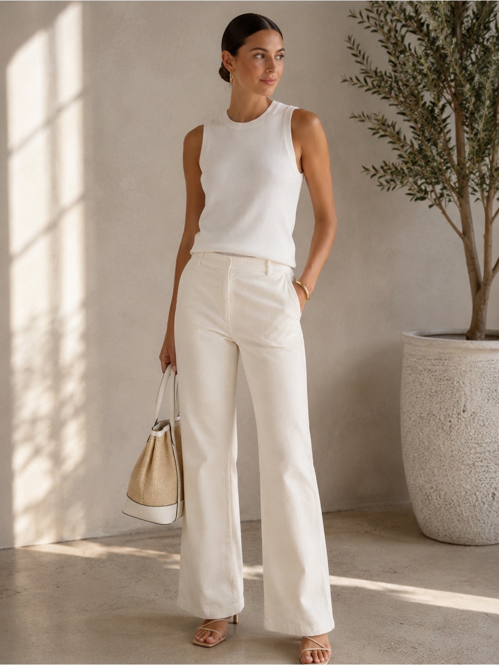 Club Monaco Ivory Corduroy Bootcut Trousers Quiet Luxury Size 12 Minimalist